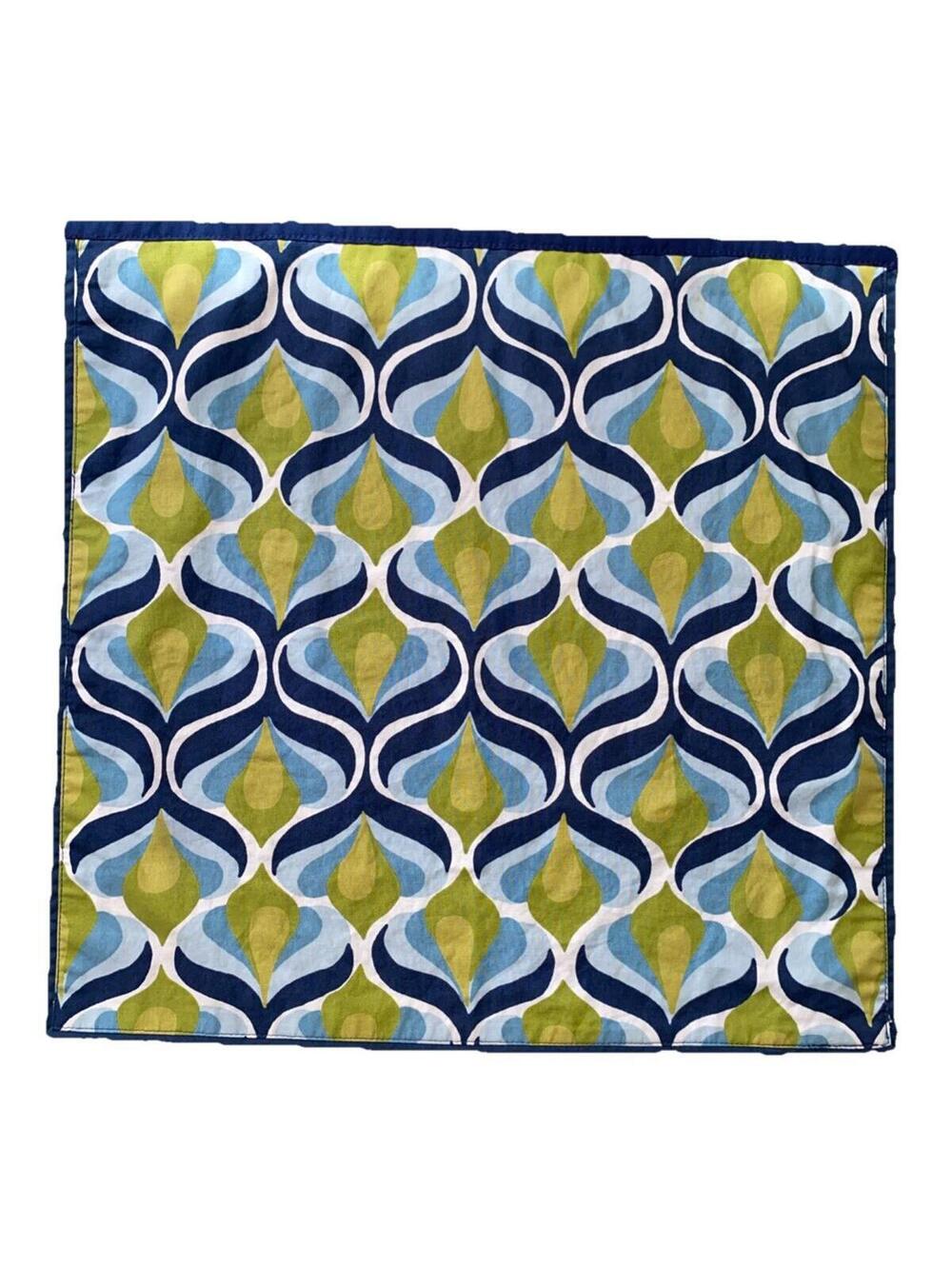 Pottery Barn placemats , green blue geometric , 17x17, cotton set of 4